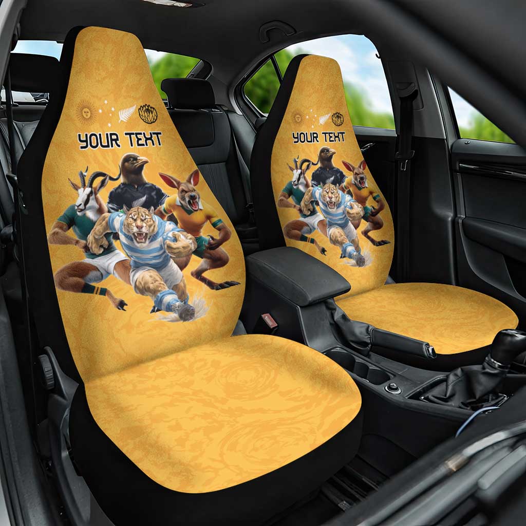 Custom Rugby Southern Hemisphere Car Seat Cover Argentina AUNZ South Africa Mascot Gold - Wonder Print Shop