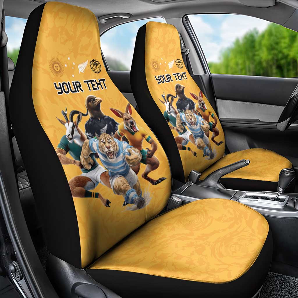 Custom Rugby Southern Hemisphere Car Seat Cover Argentina AUNZ South Africa Mascot Gold - Wonder Print Shop