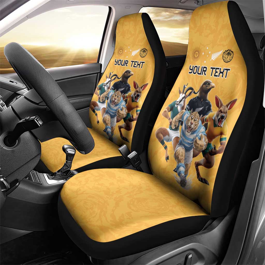 Custom Rugby Southern Hemisphere Car Seat Cover Argentina AUNZ South Africa Mascot Gold - Wonder Print Shop