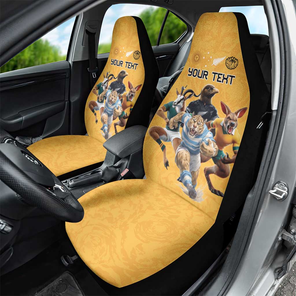 Custom Rugby Southern Hemisphere Car Seat Cover Argentina AUNZ South Africa Mascot Gold - Wonder Print Shop