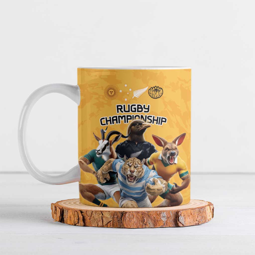 Custom Rugby Southern Hemisphere Ceramic Mug Argentina AUNZ South Africa Mascot Gold - Wonder Print Shop