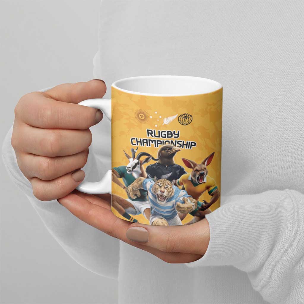 Custom Rugby Southern Hemisphere Ceramic Mug Argentina AUNZ South Africa Mascot Gold - Wonder Print Shop