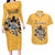 Custom Rugby Southern Hemisphere Couples Matching Long Sleeve Bodycon Dress and Hawaiian Shirt Argentina AUNZ South Africa Mascot Gold - Wonder Print Shop