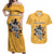 Custom Rugby Southern Hemisphere Couples Matching Off Shoulder Maxi Dress and Hawaiian Shirt Argentina AUNZ South Africa Mascot Gold - Wonder Print Shop