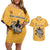 Custom Rugby Southern Hemisphere Couples Matching Off Shoulder Short Dress and Hawaiian Shirt Argentina AUNZ South Africa Mascot Gold - Wonder Print Shop