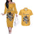 Custom Rugby Southern Hemisphere Couples Matching Off The Shoulder Long Sleeve Dress and Hawaiian Shirt Argentina AUNZ South Africa Mascot Gold - Wonder Print Shop