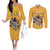Custom Rugby Southern Hemisphere Couples Matching Off The Shoulder Long Sleeve Dress and Long Sleeve Button Shirt Argentina AUNZ South Africa Mascot Gold - Wonder Print Shop