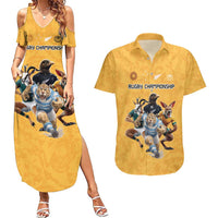 Custom Rugby Southern Hemisphere Couples Matching Summer Maxi Dress and Hawaiian Shirt Argentina AUNZ South Africa Mascot Gold - Wonder Print Shop