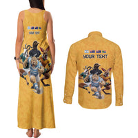 Custom Rugby Southern Hemisphere Couples Matching Tank Maxi Dress and Long Sleeve Button Shirt Argentina AUNZ South Africa Mascot Gold - Wonder Print Shop