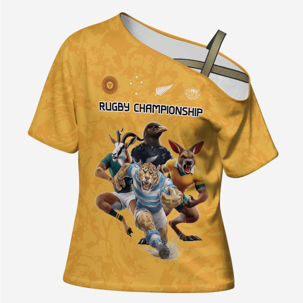 Custom Rugby Southern Hemisphere Cross Shoulder Shirt Argentina AUNZ South Africa Mascot Gold - Wonder Print Shop