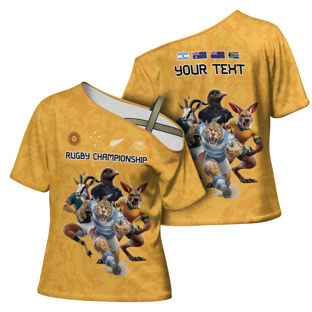 Custom Rugby Southern Hemisphere Cross Shoulder Shirt Argentina AUNZ South Africa Mascot Gold - Wonder Print Shop