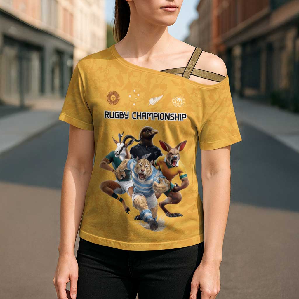Custom Rugby Southern Hemisphere Cross Shoulder Shirt Argentina AUNZ South Africa Mascot Gold - Wonder Print Shop