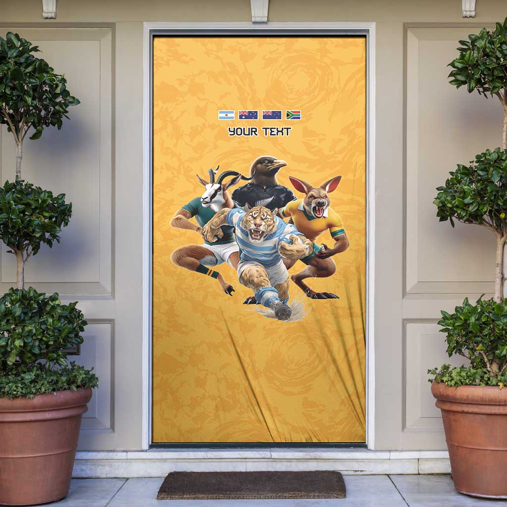 Custom Rugby Southern Hemisphere Door Cover Argentina AUNZ South Africa Mascot Gold - Wonder Print Shop