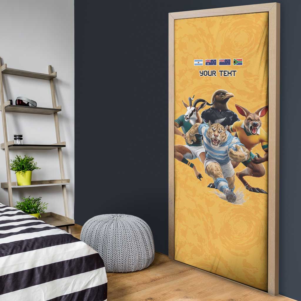 Custom Rugby Southern Hemisphere Door Cover Argentina AUNZ South Africa Mascot Gold - Wonder Print Shop