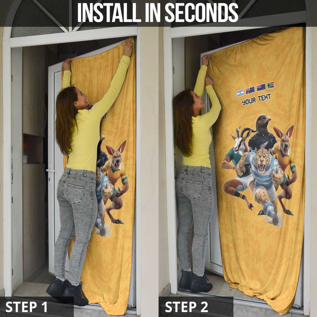 Custom Rugby Southern Hemisphere Door Cover Argentina AUNZ South Africa Mascot Gold - Wonder Print Shop