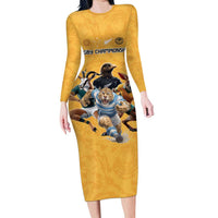 Custom Rugby Southern Hemisphere Family Matching Long Sleeve Bodycon Dress and Hawaiian Shirt Argentina AUNZ South Africa Mascot Gold - Wonder Print Shop
