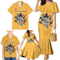 Custom Rugby Southern Hemisphere Family Matching Mermaid Dress and Hawaiian Shirt Argentina AUNZ South Africa Mascot Gold - Wonder Print Shop