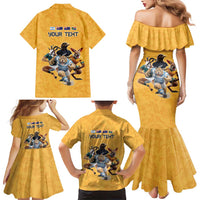 Custom Rugby Southern Hemisphere Family Matching Mermaid Dress and Hawaiian Shirt Argentina AUNZ South Africa Mascot Gold - Wonder Print Shop