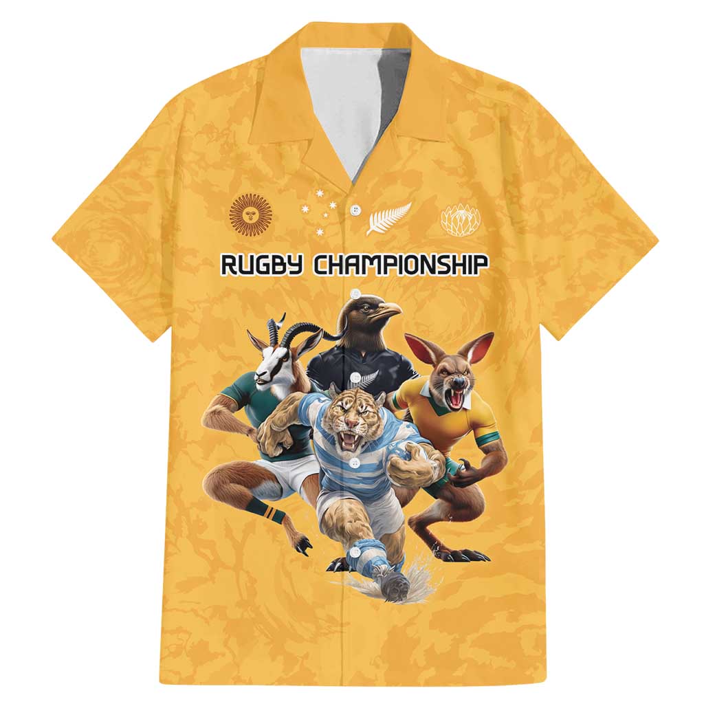Custom Rugby Southern Hemisphere Family Matching Mermaid Dress and Hawaiian Shirt Argentina AUNZ South Africa Mascot Gold - Wonder Print Shop