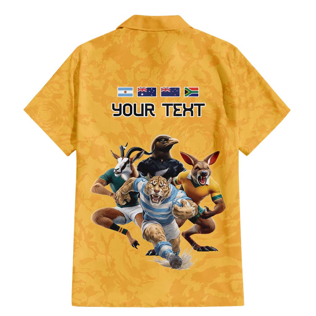 Custom Rugby Southern Hemisphere Family Matching Mermaid Dress and Hawaiian Shirt Argentina AUNZ South Africa Mascot Gold - Wonder Print Shop