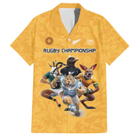 Custom Rugby Southern Hemisphere Family Matching Off The Shoulder Long Sleeve Dress and Hawaiian Shirt Argentina AUNZ South Africa Mascot Gold - Wonder Print Shop