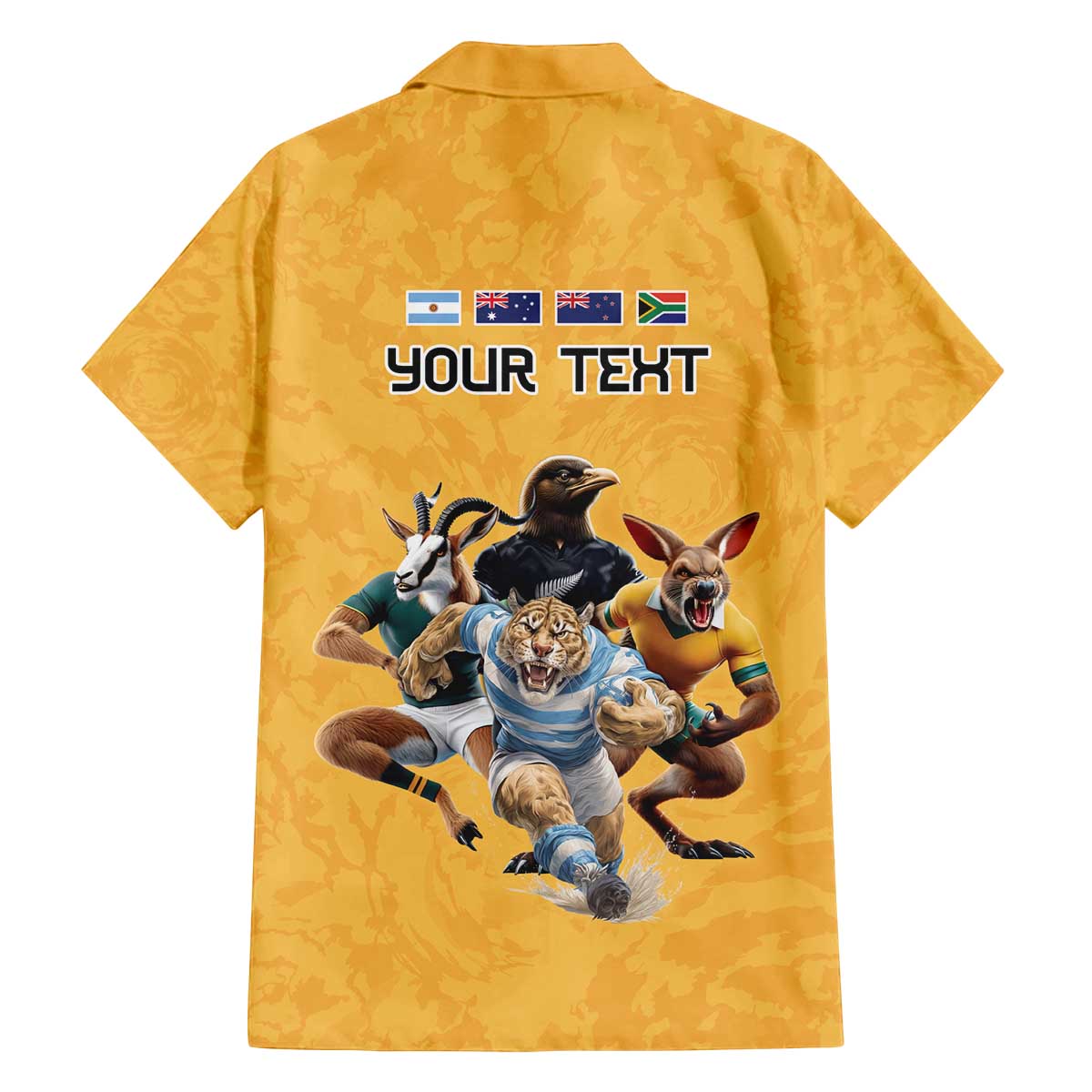 Custom Rugby Southern Hemisphere Family Matching Off The Shoulder Long Sleeve Dress and Hawaiian Shirt Argentina AUNZ South Africa Mascot Gold - Wonder Print Shop