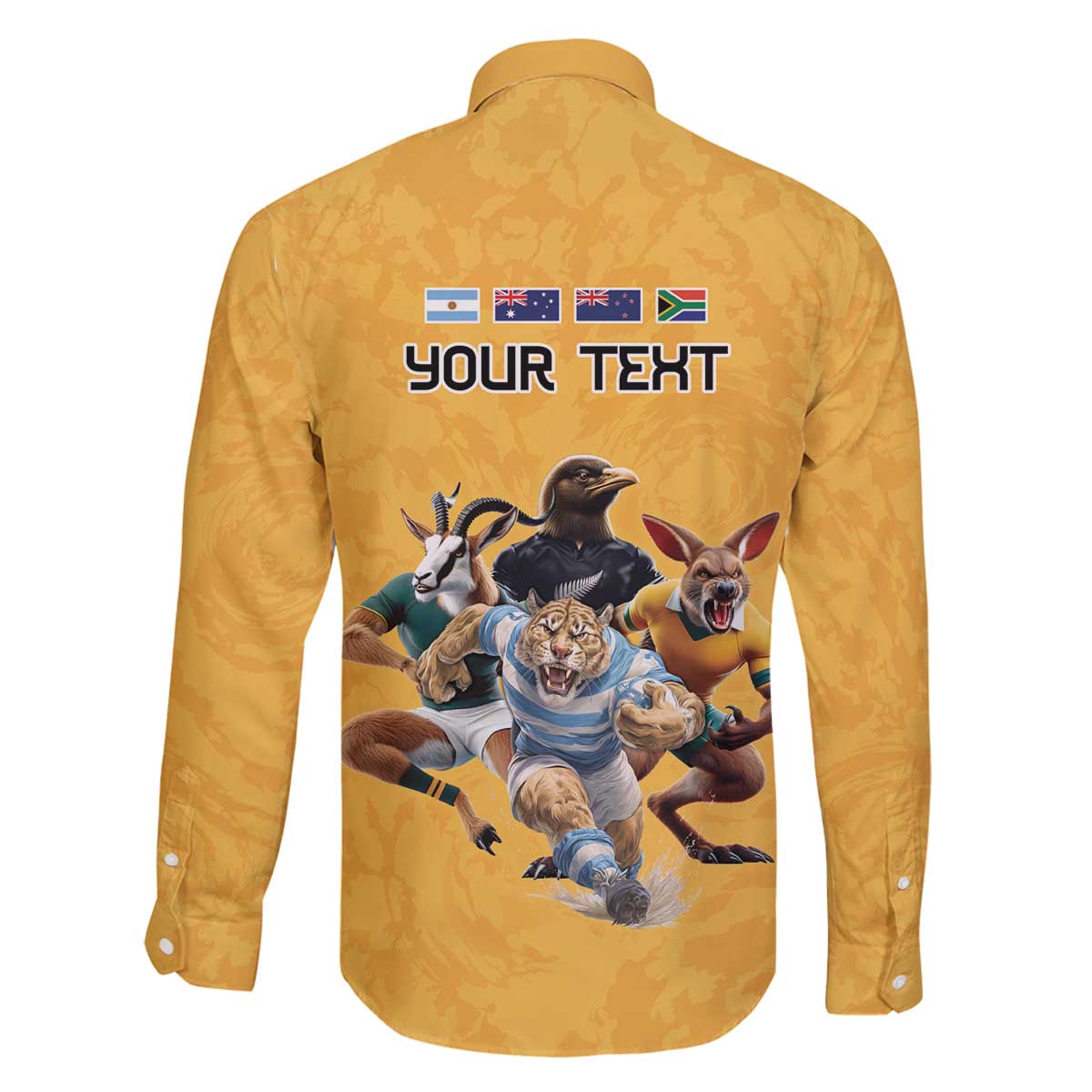 Custom Rugby Southern Hemisphere Family Matching Off The Shoulder Long Sleeve Dress and Hawaiian Shirt Argentina AUNZ South Africa Mascot Gold - Wonder Print Shop