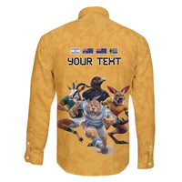 Custom Rugby Southern Hemisphere Family Matching Off The Shoulder Long Sleeve Dress and Hawaiian Shirt Argentina AUNZ South Africa Mascot Gold - Wonder Print Shop