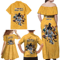 Custom Rugby Southern Hemisphere Family Matching Off Shoulder Maxi Dress and Hawaiian Shirt Argentina AUNZ South Africa Mascot Gold - Wonder Print Shop