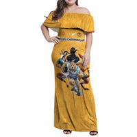 Custom Rugby Southern Hemisphere Family Matching Off Shoulder Maxi Dress and Hawaiian Shirt Argentina AUNZ South Africa Mascot Gold - Wonder Print Shop