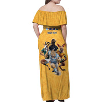 Custom Rugby Southern Hemisphere Family Matching Off Shoulder Maxi Dress and Hawaiian Shirt Argentina AUNZ South Africa Mascot Gold - Wonder Print Shop