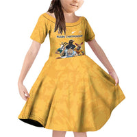 Custom Rugby Southern Hemisphere Family Matching Off Shoulder Short Dress and Hawaiian Shirt Argentina AUNZ South Africa Mascot Gold - Wonder Print Shop