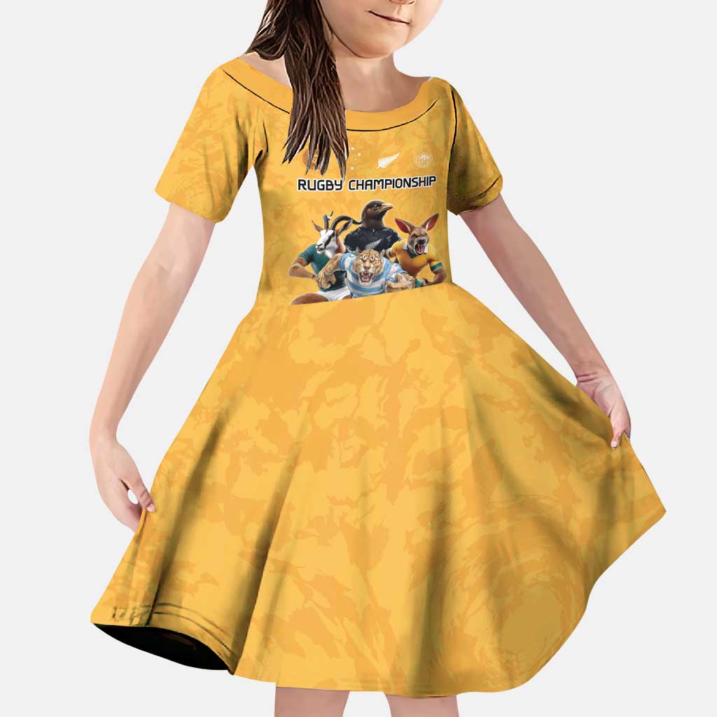 Custom Rugby Southern Hemisphere Family Matching Puletasi and Hawaiian Shirt Argentina AUNZ South Africa Mascot Gold - Wonder Print Shop