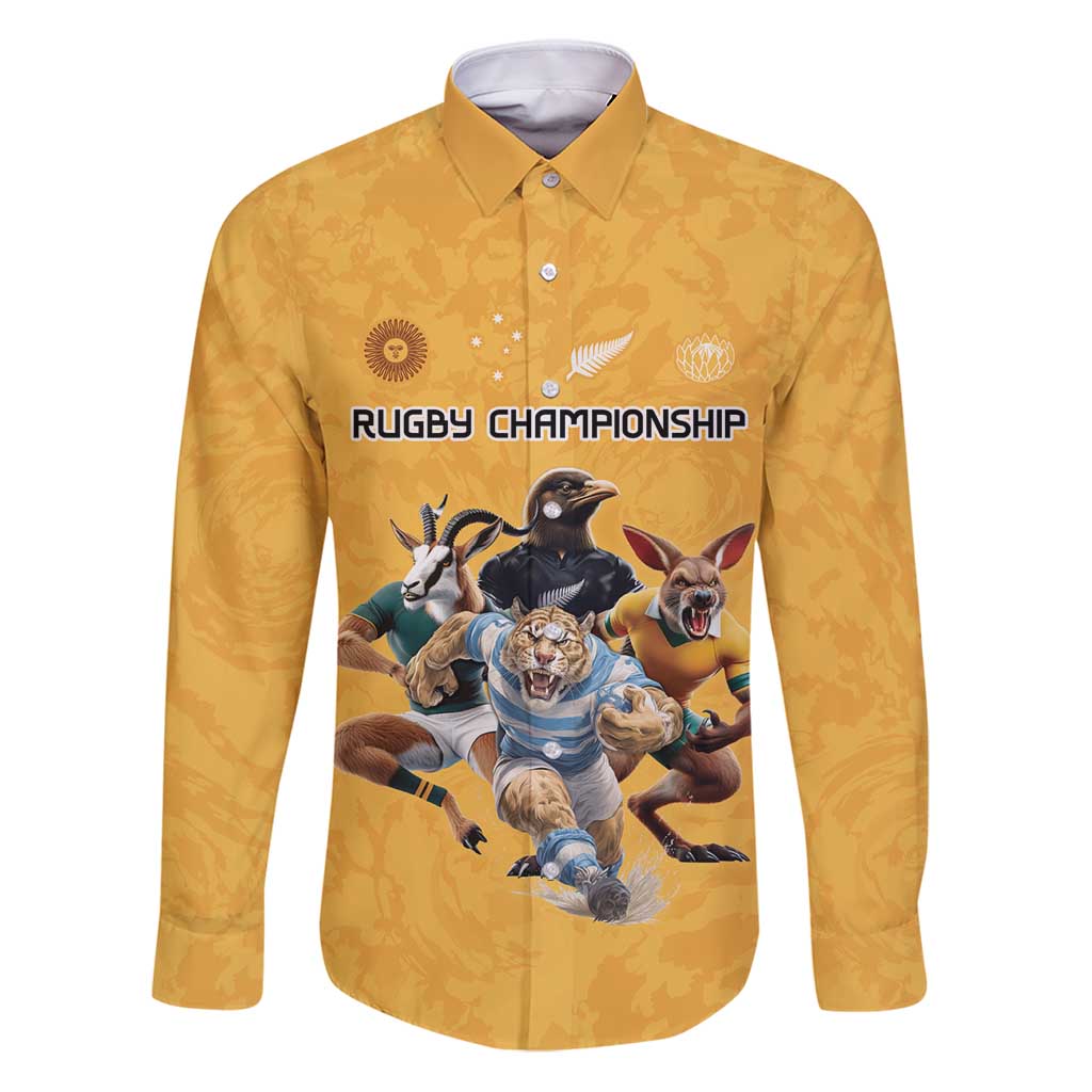 Custom Rugby Southern Hemisphere Family Matching Puletasi and Hawaiian Shirt Argentina AUNZ South Africa Mascot Gold - Wonder Print Shop