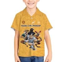 Custom Rugby Southern Hemisphere Family Matching Puletasi and Hawaiian Shirt Argentina AUNZ South Africa Mascot Gold - Wonder Print Shop