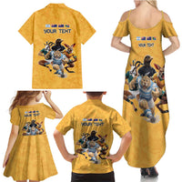 Custom Rugby Southern Hemisphere Family Matching Summer Maxi Dress and Hawaiian Shirt Argentina AUNZ South Africa Mascot Gold - Wonder Print Shop