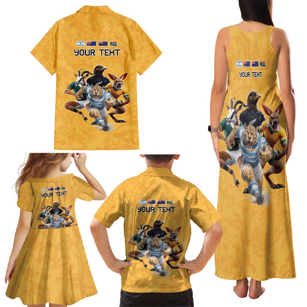 Custom Rugby Southern Hemisphere Family Matching Tank Maxi Dress and Hawaiian Shirt Argentina AUNZ South Africa Mascot Gold - Wonder Print Shop