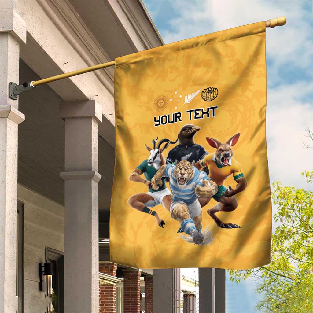 Custom Rugby Southern Hemisphere Garden Flag Argentina AUNZ South Africa Mascot Gold - Wonder Print Shop