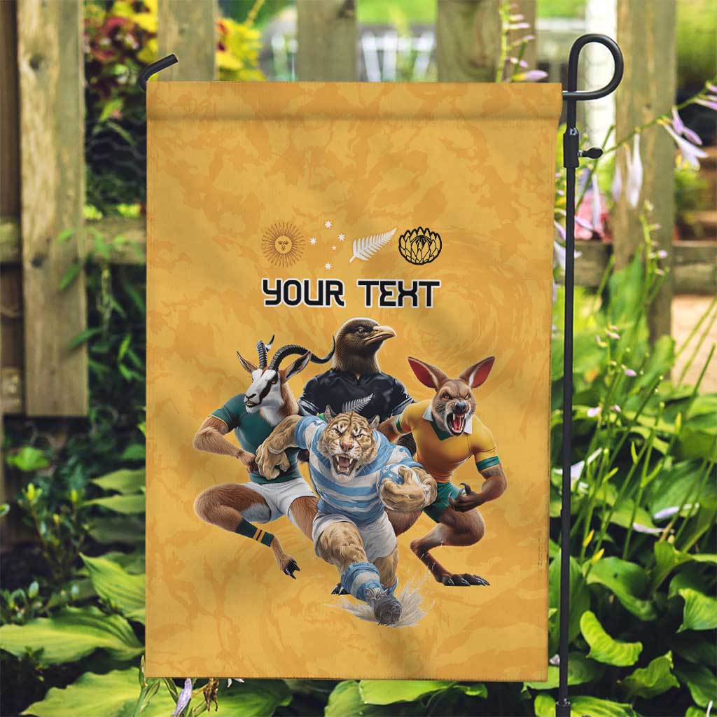 Custom Rugby Southern Hemisphere Garden Flag Argentina AUNZ South Africa Mascot Gold - Wonder Print Shop