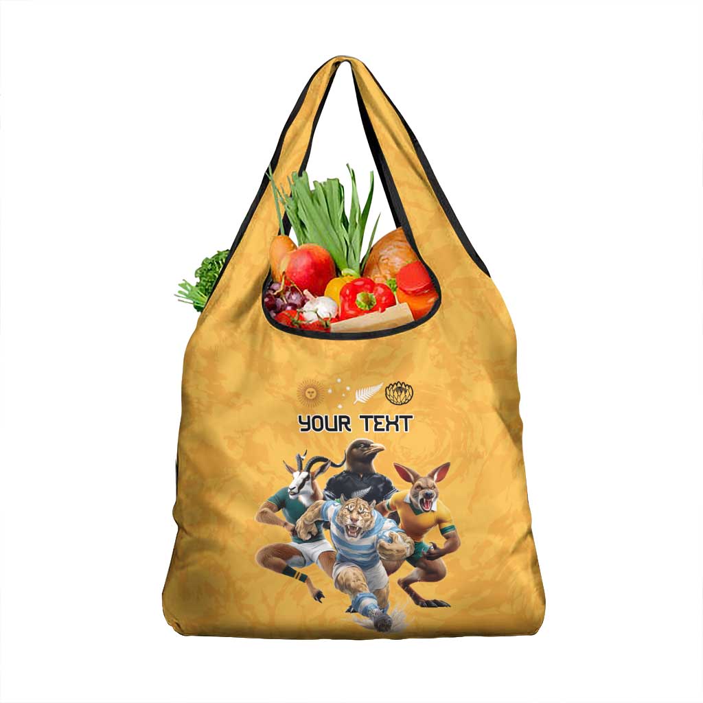 Custom Rugby Southern Hemisphere Grocery Bag Argentina AUNZ South Africa Mascot Gold - Wonder Print Shop