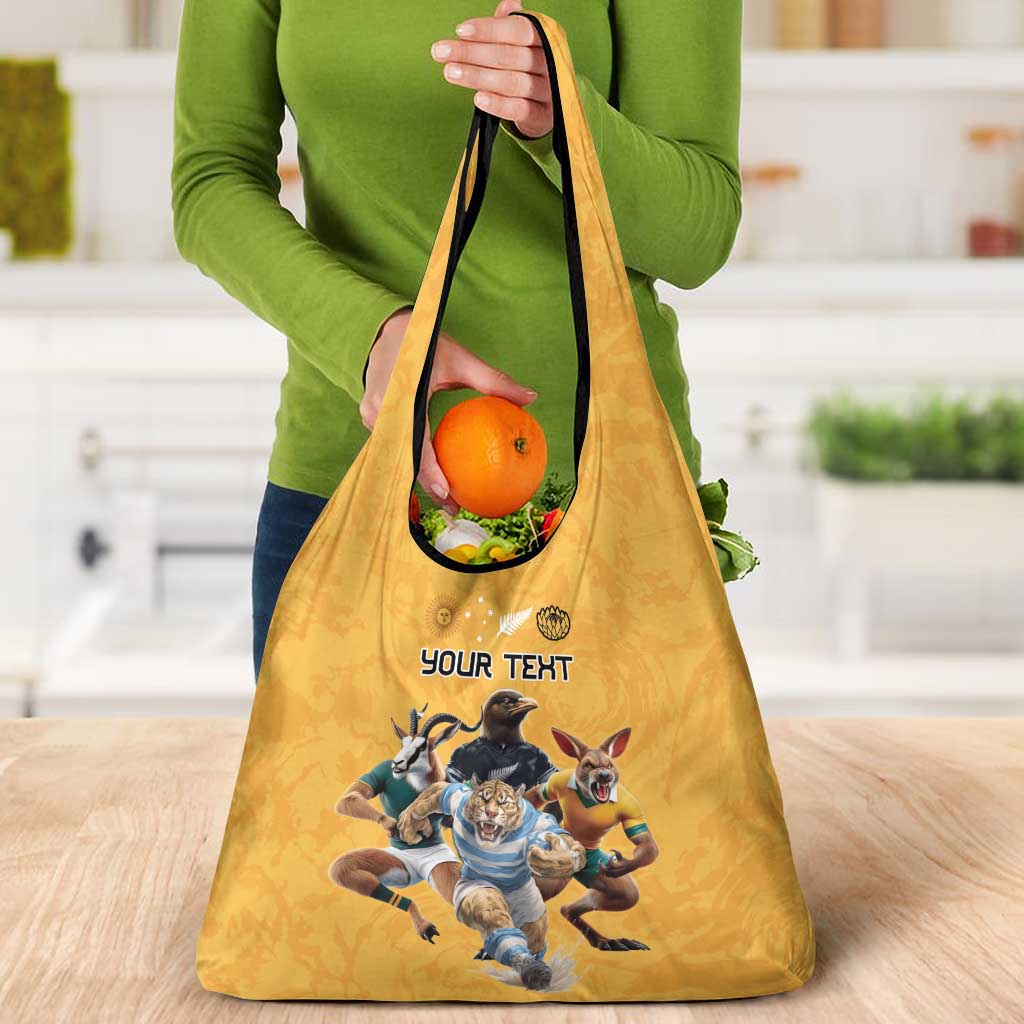 Custom Rugby Southern Hemisphere Grocery Bag Argentina AUNZ South Africa Mascot Gold - Wonder Print Shop