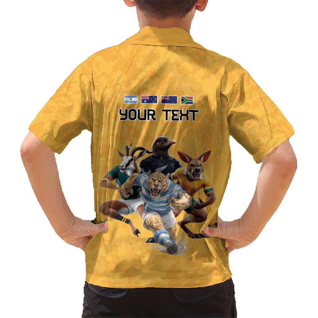 Custom Rugby Southern Hemisphere Hawaiian Shirt Argentina AUNZ South Africa Mascot Gold - Wonder Print Shop
