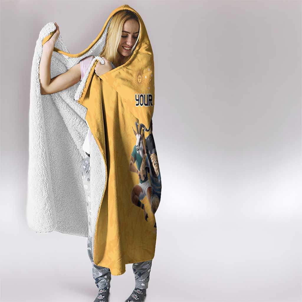 Custom Rugby Southern Hemisphere Hooded Blanket Argentina AUNZ South Africa Mascot Gold - Wonder Print Shop