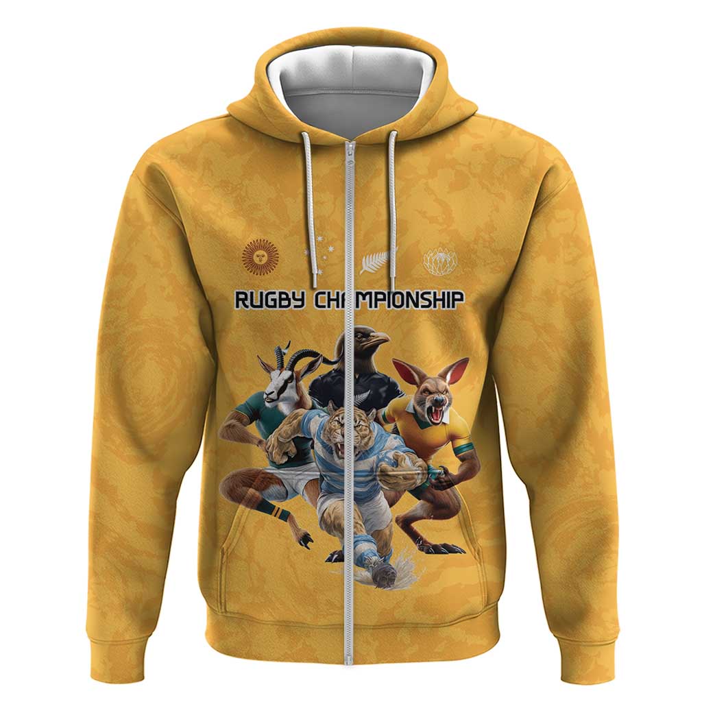 Custom Rugby Southern Hemisphere Hoodie Argentina AUNZ South Africa Mascot Gold - Wonder Print Shop