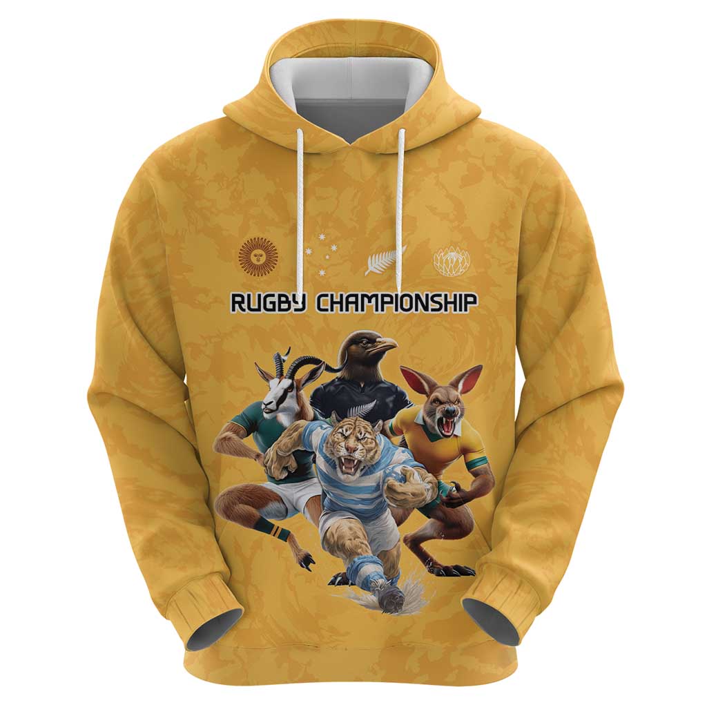 Custom Rugby Southern Hemisphere Hoodie Argentina AUNZ South Africa Mascot Gold - Wonder Print Shop