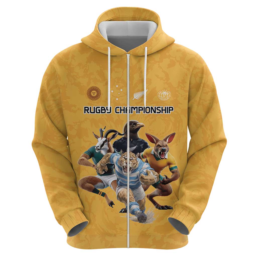 Custom Rugby Southern Hemisphere Hoodie Argentina AUNZ South Africa Mascot Gold - Wonder Print Shop