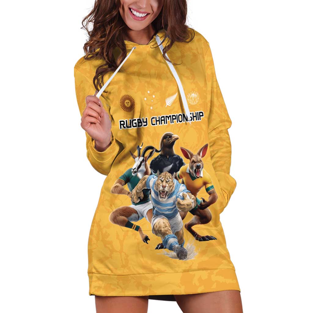 Custom Rugby Southern Hemisphere Hoodie Dress Argentina AUNZ South Africa Mascot Gold - Wonder Print Shop