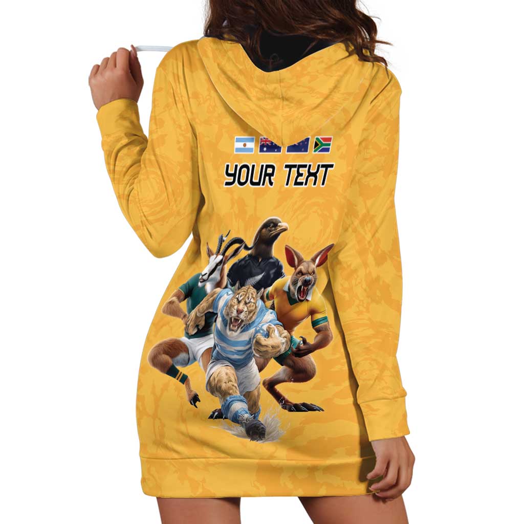 Custom Rugby Southern Hemisphere Hoodie Dress Argentina AUNZ South Africa Mascot Gold - Wonder Print Shop