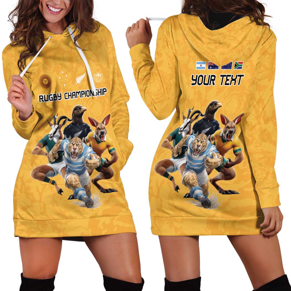 Custom Rugby Southern Hemisphere Hoodie Dress Argentina AUNZ South Africa Mascot Gold - Wonder Print Shop