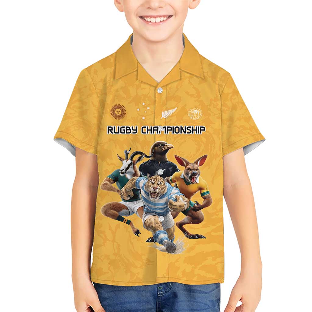 Custom Rugby Southern Hemisphere Kid Hawaiian Shirt Argentina AUNZ South Africa Mascot Gold - Wonder Print Shop